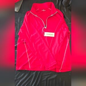 Vansport Red Quarter Zip Performance Pullover, Size L, New With Tags